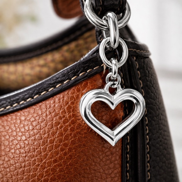 Brighton NWT Brown Black Pebbled Leather Shoulder Bag Heart Hardware Y2K - Picture 4 of 6